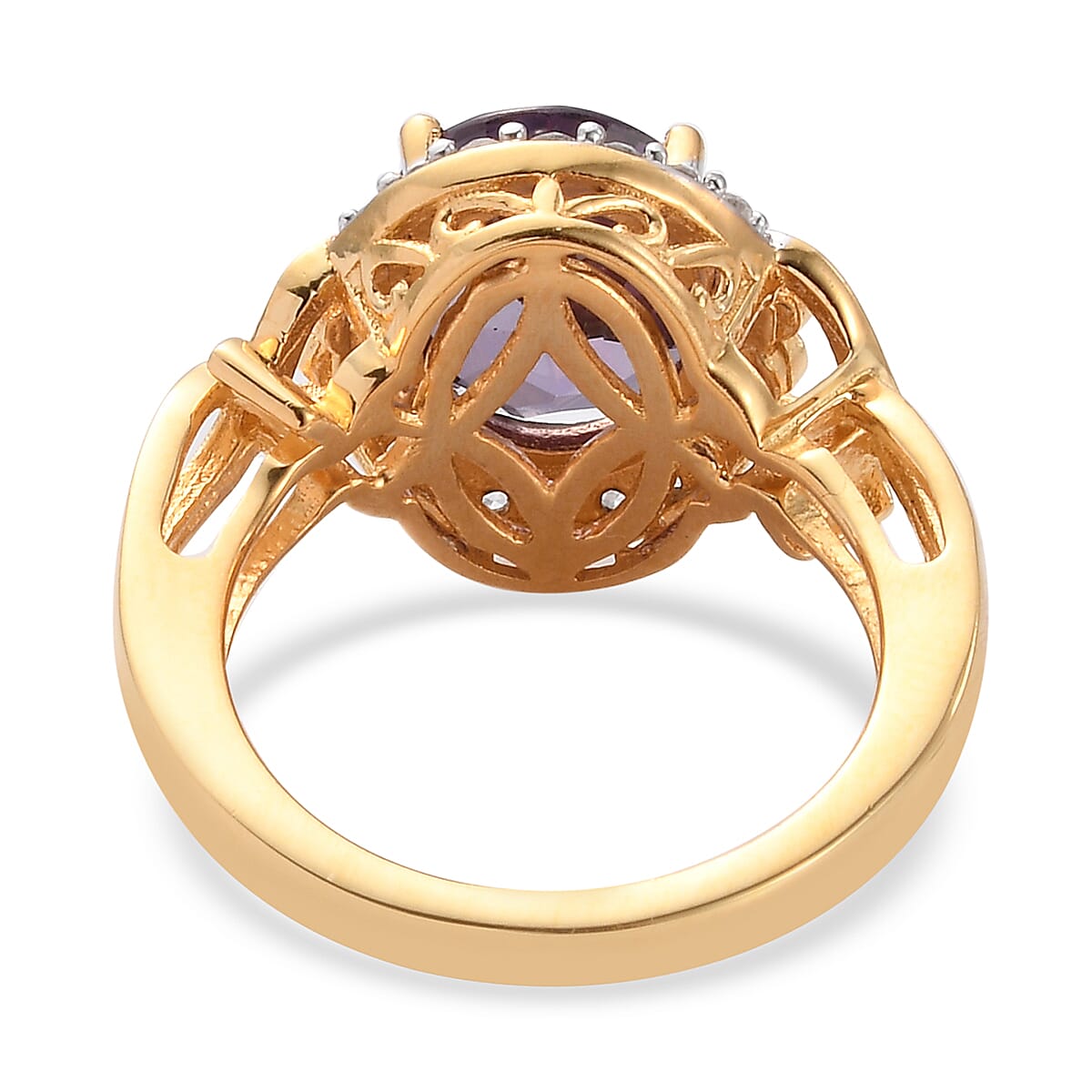 Lab Created Alexandrite and Natural White Zircon Heart Frame Statement Cocktail Ring in Vermeil YG Sterling Silver (Size 8.0) 5.00 ctw image number 4