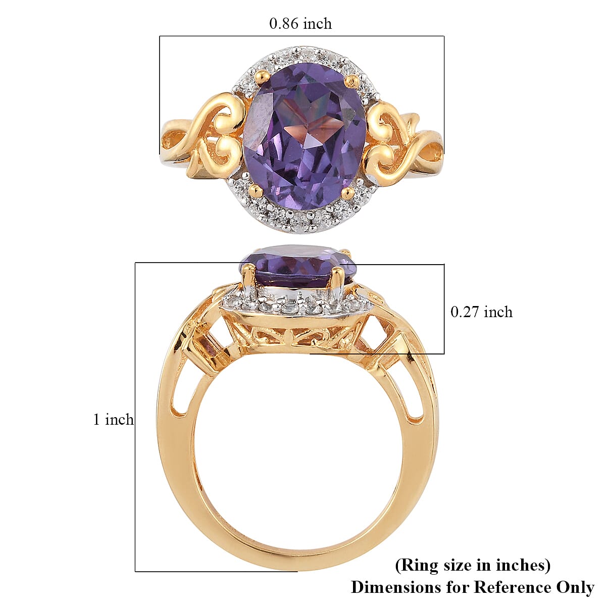 Lab Created Alexandrite and Natural White Zircon Heart Frame Statement Cocktail Ring in Vermeil YG Sterling Silver (Size 8.0) 5.00 ctw image number 5