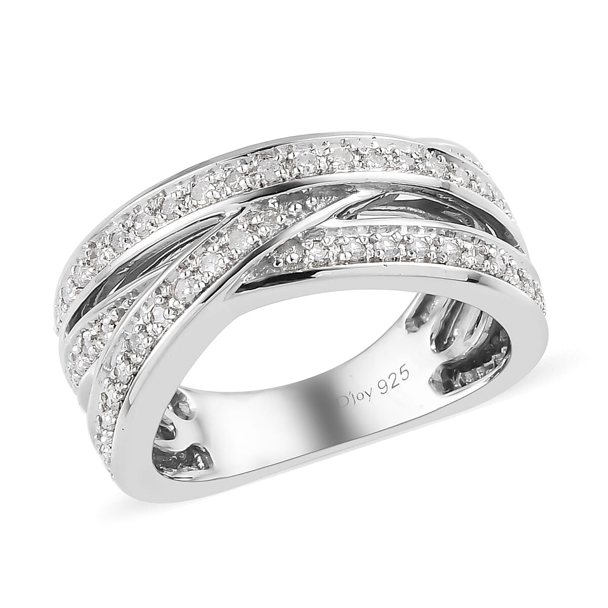 Diamond Criss Cross Band Ring in Platinum Over Sterling Silver (Size 10.0) 0.50 ctw