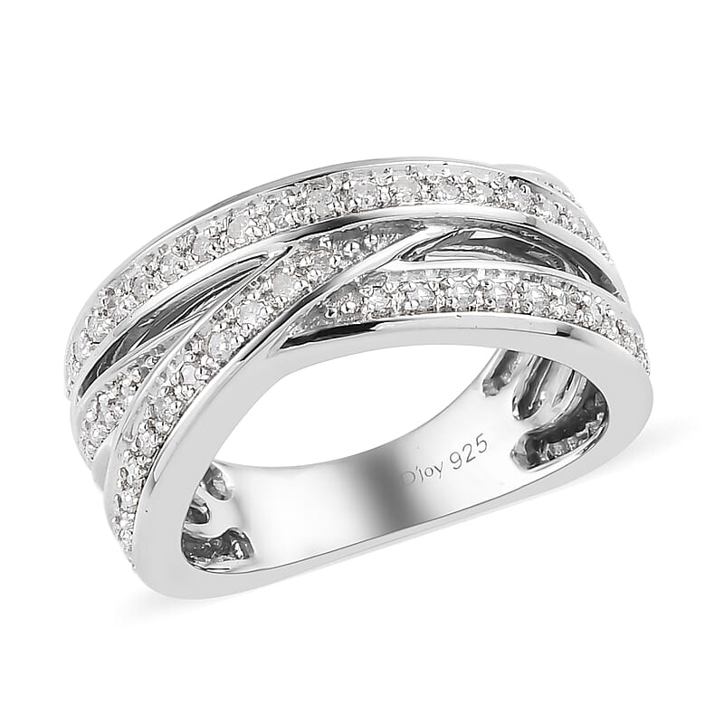 Diamond Criss Cross Band Ring in Platinum Over Sterling Silver (Size 10.0) 0.50 ctw