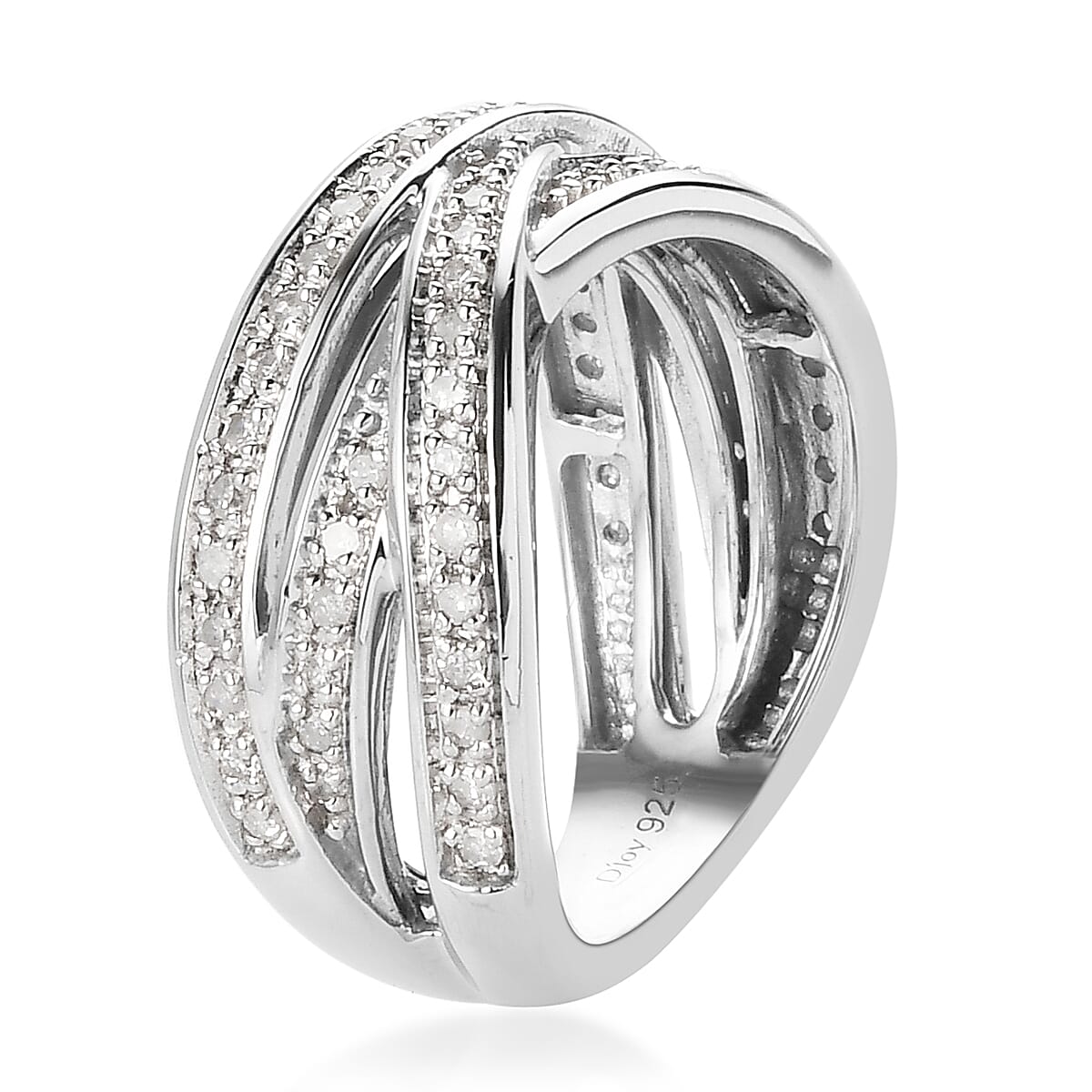 Diamond Criss Cross Band Ring in Platinum Over Sterling Silver (Size 10.0) 0.50 ctw