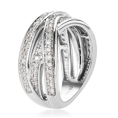 Diamond Criss Cross Band Ring in Platinum Over Sterling Silver (Size 10.0) 0.50 ctw