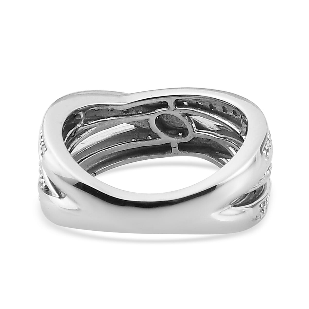 Diamond Criss Cross Band Ring in Platinum Over Sterling Silver (Size 10.0) 0.50 ctw
