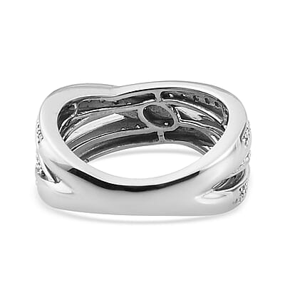 Diamond Criss Cross Band Ring in Platinum Over Sterling Silver (Size 10.0) 0.50 ctw