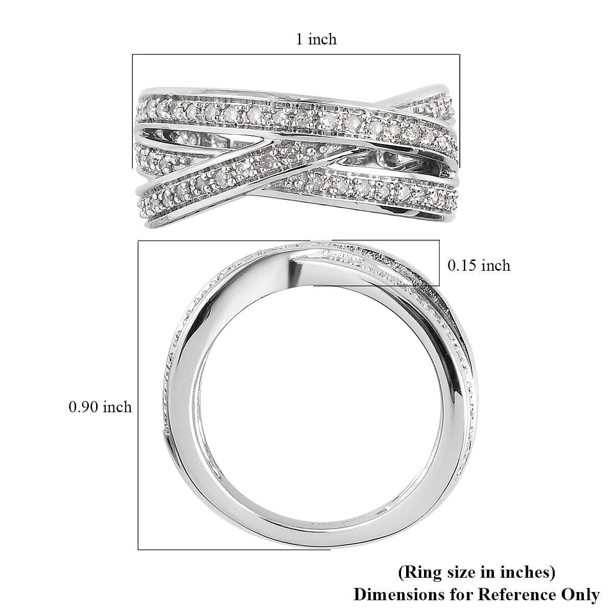 Diamond Criss Cross Band Ring in Platinum Over Sterling Silver (Size 10.0) 0.50 ctw