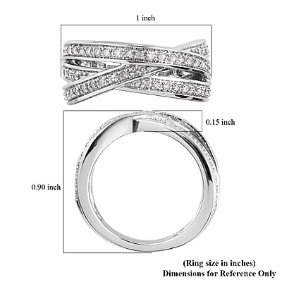 Diamond Criss Cross Band Ring in Platinum Over Sterling Silver (Size 10.0) 0.50 ctw