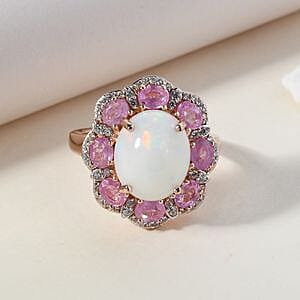 Ethiopian Welo Opal and Multi Gemstone 5.65 ctw Ring in Vermeil RG Over Sterling Silver (Size 10.0)