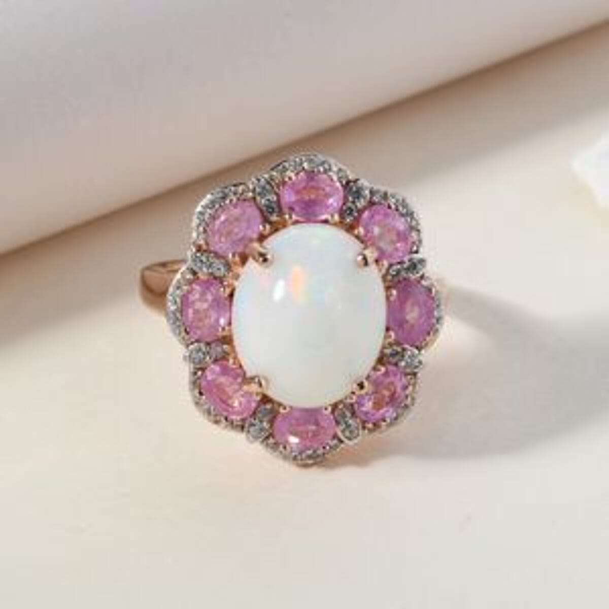 Ethiopian Welo Opal and Multi Gemstone 5.65 ctw Ring in Vermeil RG Over Sterling Silver (Size 10.0) image number 1