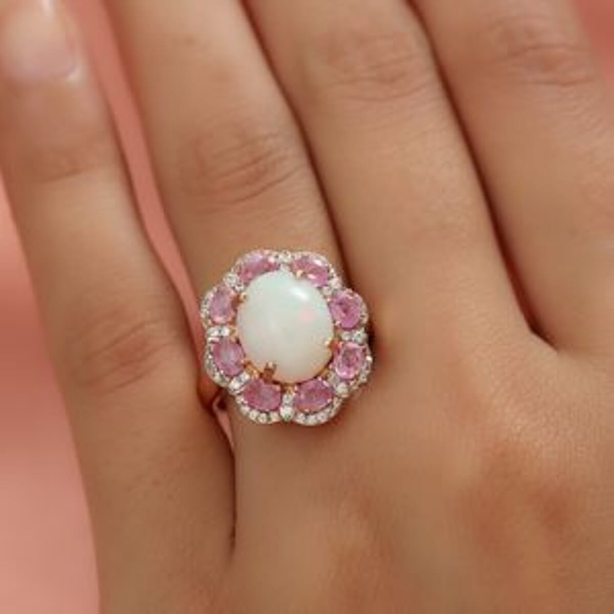 Ethiopian Welo Opal and Multi Gemstone 5.65 ctw Ring in Vermeil RG Over Sterling Silver (Size 10.0) image number 2