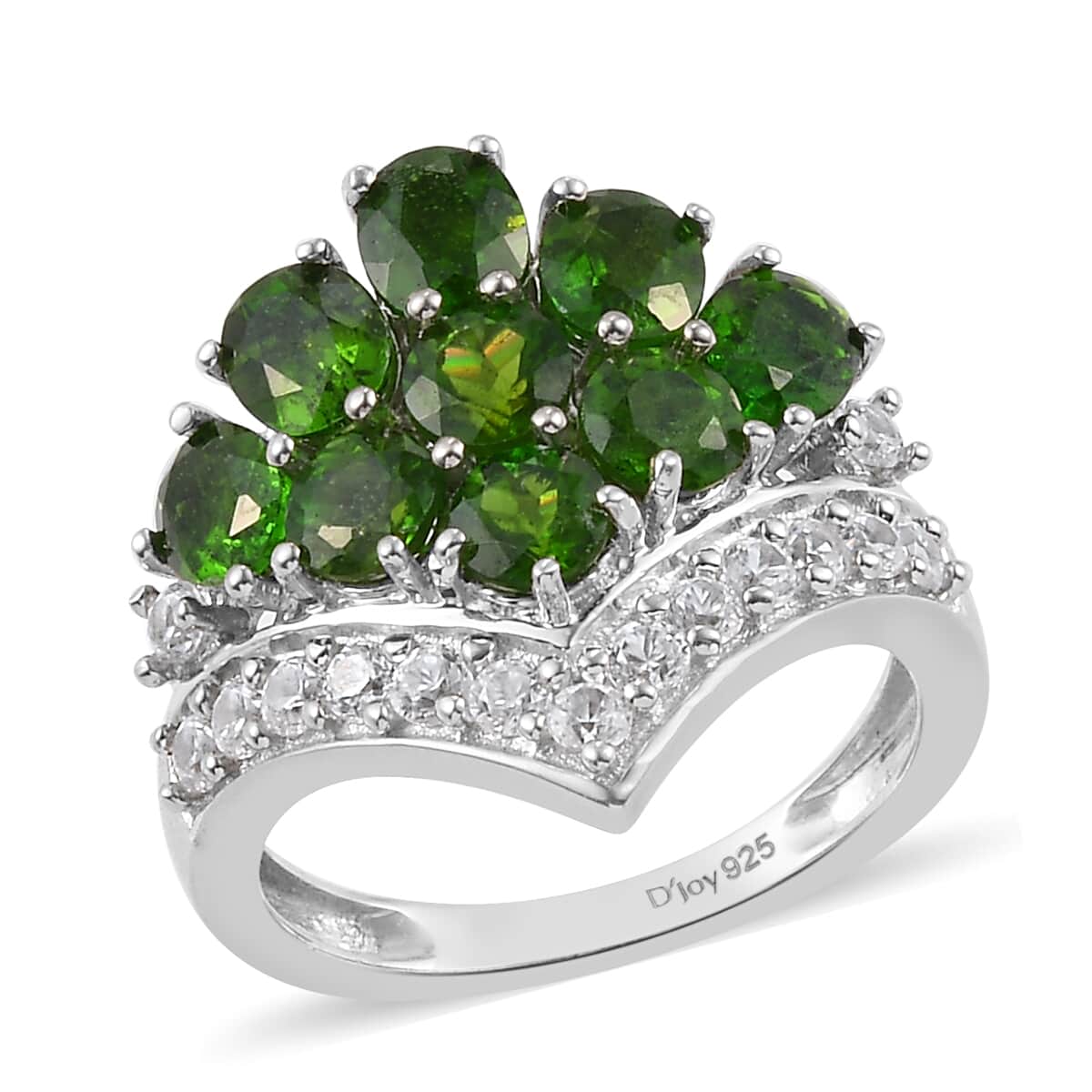 Natural Russian Diopside, Natural White Zircon Ring in Platinum Over Sterling Silver (Size 9.0) 3.90 ctw image number 0
