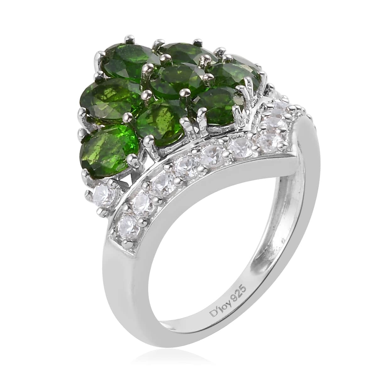 Natural Chrome Diopside and Natural White Zircon Ring in Platinum Over Sterling Silver (Size 6.0) 3.90 ctw image number 3