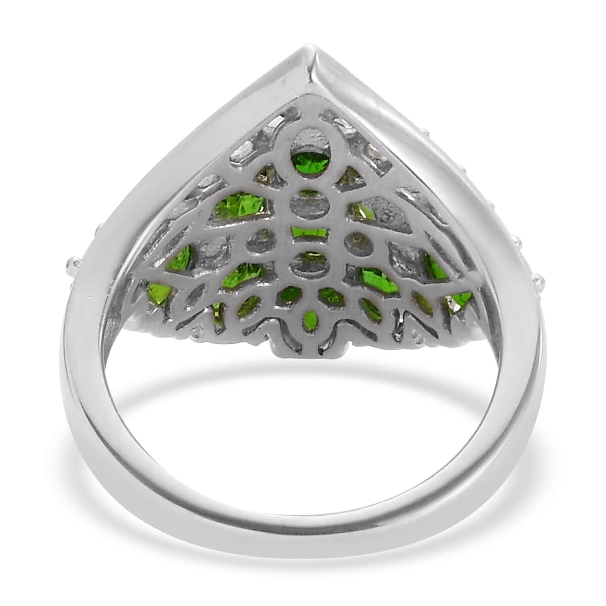 Natural Russian Diopside, Natural White Zircon Ring in Platinum Over Sterling Silver (Size 9.0) 3.90 ctw image number 4