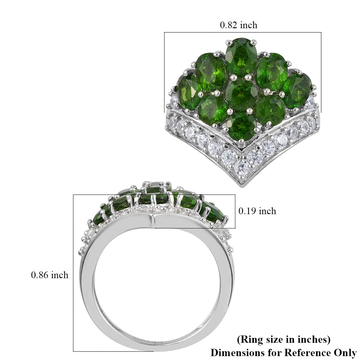 Natural Russian Diopside, Natural White Zircon Ring in Platinum Over Sterling Silver (Size 9.0) 3.90 ctw image number 5