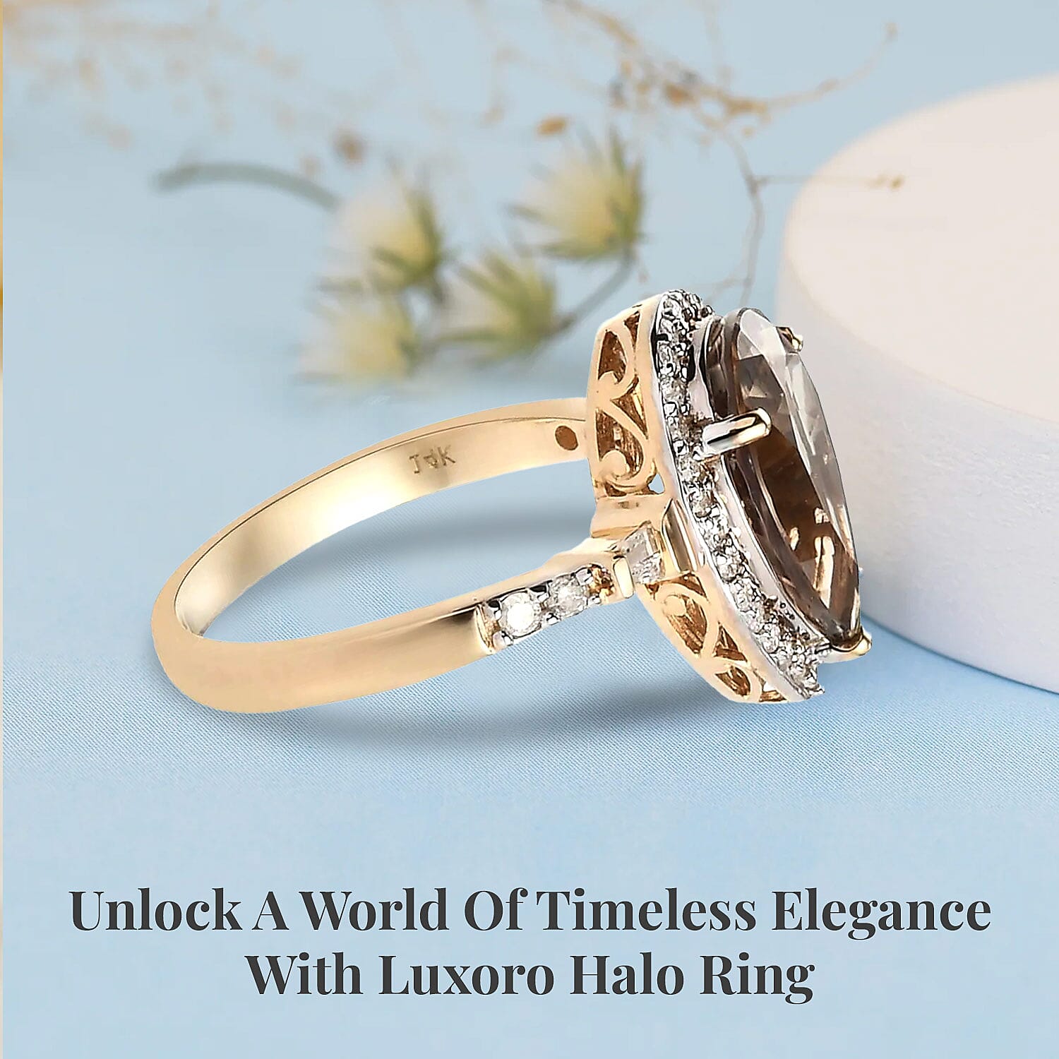 Luxoro 14K Yellow Gold Premium Turkizite and G-H I2 Diamond Halo Ring (Size 7.0) 4.50 ctw