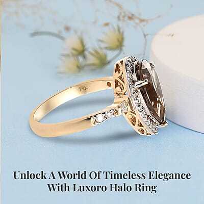 Luxoro 14K Yellow Gold Premium Turkizite and G-H I2 Diamond Halo Ring (Size 7.0) 4.50 ctw