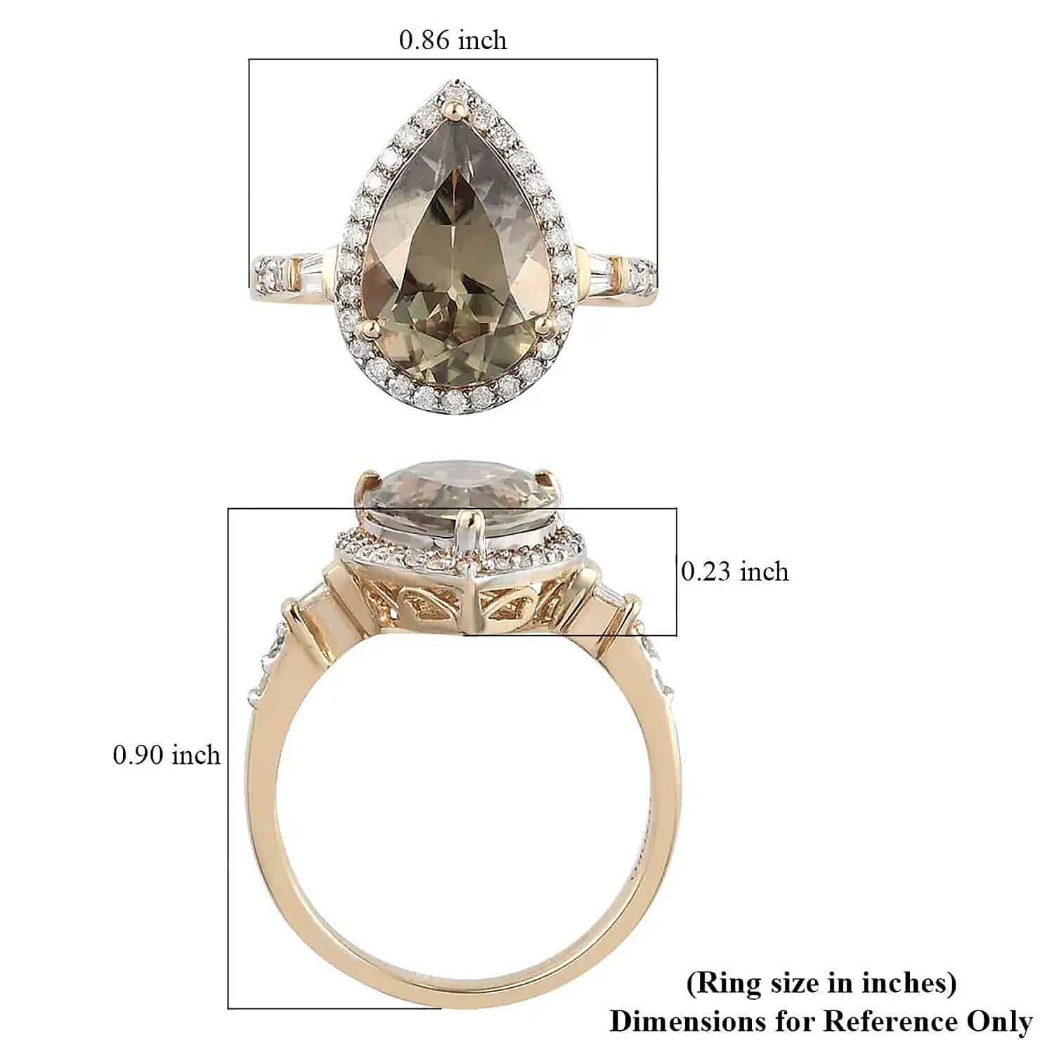 Luxoro 14K Yellow Gold Premium Turkizite and G-H I2 Diamond Halo Ring (Size 7.0) 4.50 ctw