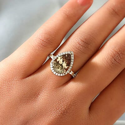 Luxoro 14K Yellow Gold Premium Turkizite and G-H I2 Diamond Halo Ring (Size 7.0) 4.50 ctw