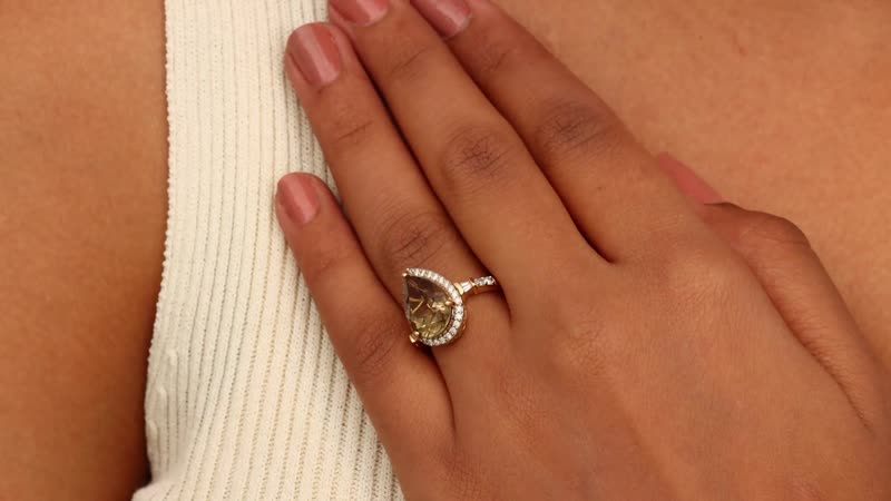 LUXORO 14K Yellow Gold Premium Turkizite and Diamond G-H I2 Halo Ring  3.60 Grams 4.50 ctw