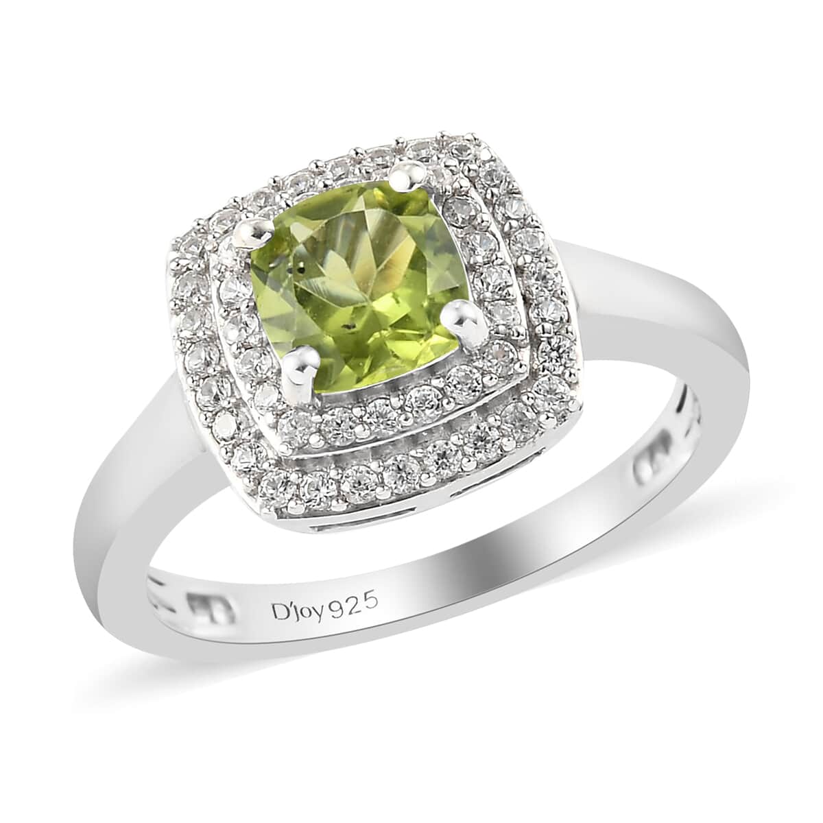 Peridot and Natural White Zircon Double Halo Ring in Platinum Over Sterling Silver (Size 7.0) 1.50 ctw image number 0