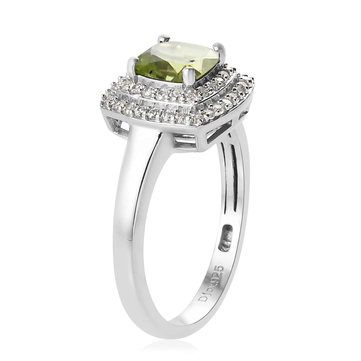 Peridot and Natural White Zircon Double Halo Ring in Platinum Over Sterling Silver (Size 7.0) 1.50 ctw image number 3