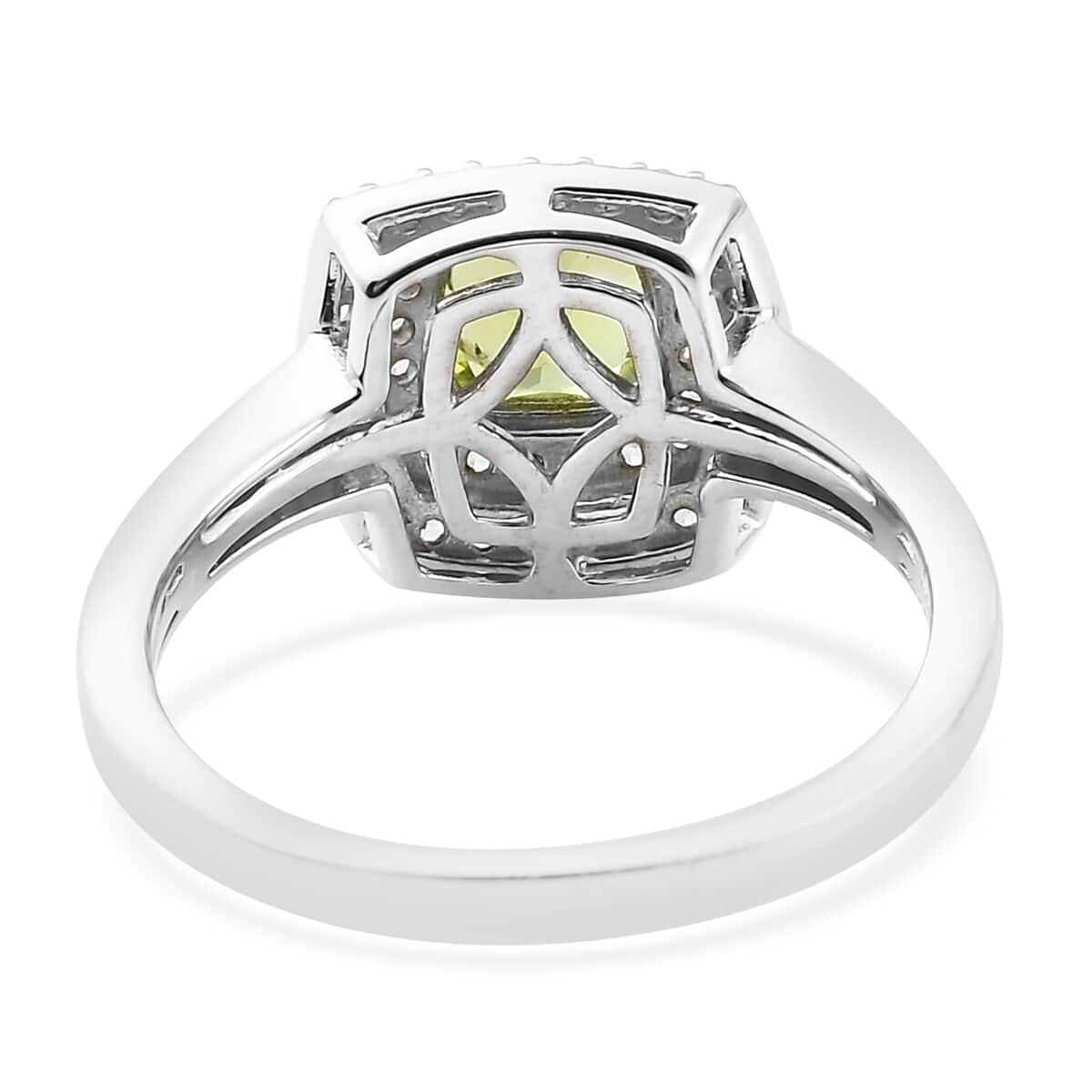 Peridot and Natural White Zircon Double Halo Ring in Platinum Over Sterling Silver (Size 7.0) 1.50 ctw image number 4