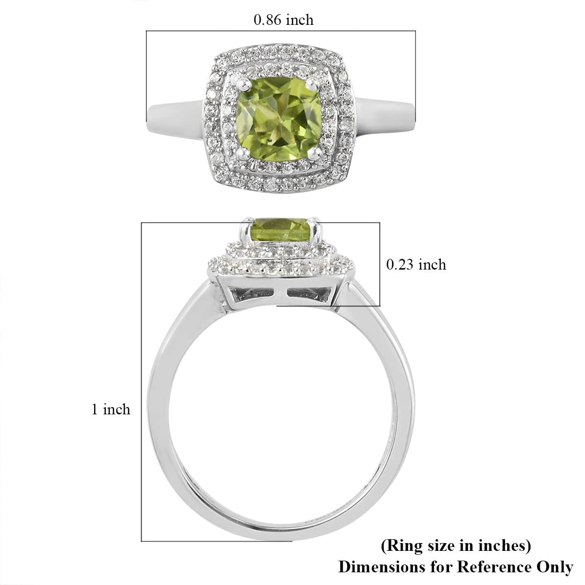 Peridot and Natural White Zircon Double Halo Ring in Platinum Over Sterling Silver (Size 7.0) 1.50 ctw image number 5