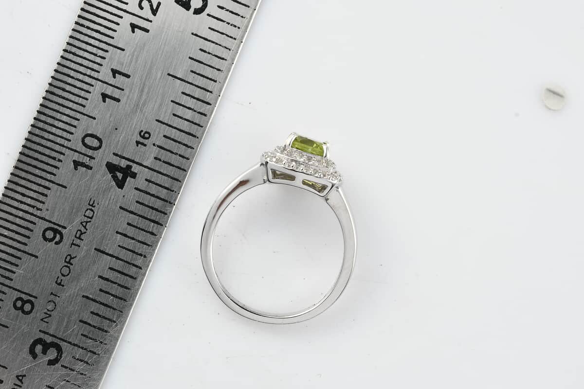 Peridot and Natural White Zircon Double Halo Ring in Platinum Over Sterling Silver (Size 7.0) 1.50 ctw image number 6