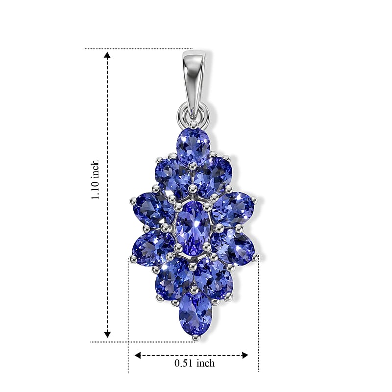 Premium Tanzanite 2.10 ctw Pendant without Chain in Platinum Over Sterling Silver