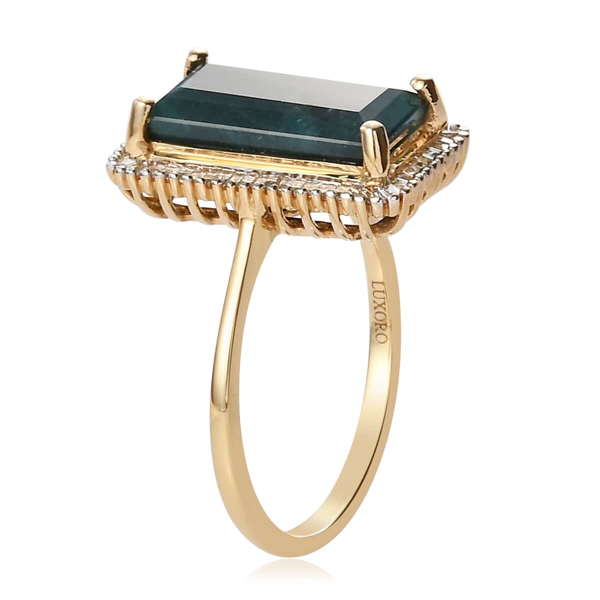 Luxoro 10K Yellow Gold AA Premium Teal Grandidierite and Diamond Halo Ring (Size 8.0) 5.10 ctw image number 3