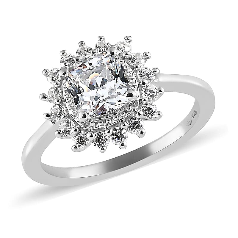 Lustro Stella Made with Finest CZ Sunburst Ring in Platinum Over Sterling Silver (Size 10.0) 2.70 ctw