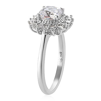 Lustro Stella Made with Finest CZ Sunburst Ring in Platinum Over Sterling Silver (Size 10.0) 2.70 ctw