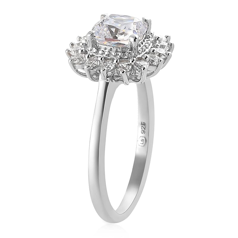 Lustro Stella Made with Finest CZ Sunburst Ring in Platinum Over Sterling Silver (Size 10.0) 2.70 ctw