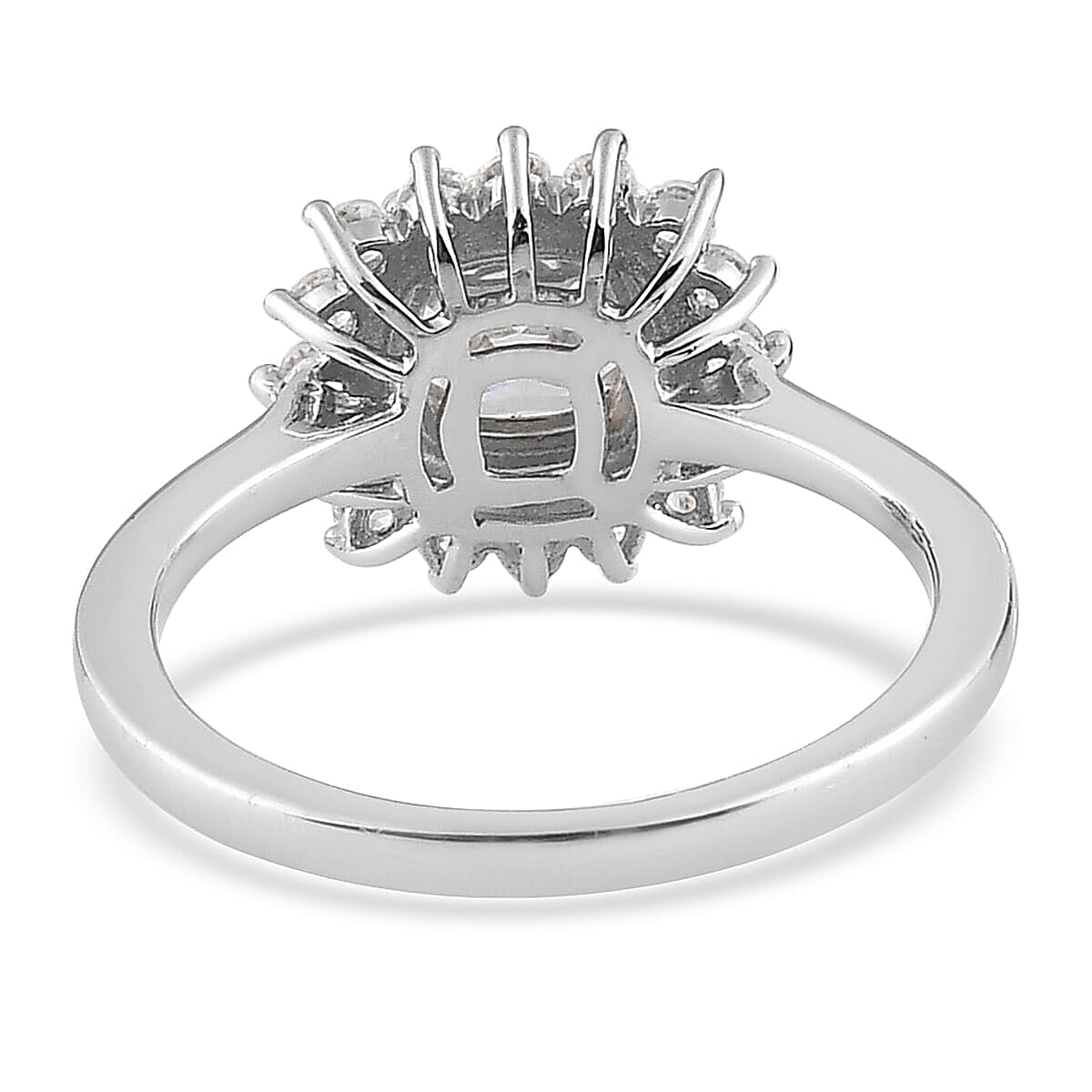 Lustro Stella Made with Finest CZ Sunburst Ring in Platinum Over Sterling Silver (Size 10.0) 2.70 ctw