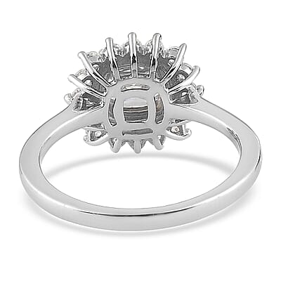 Lustro Stella Made with Finest CZ Sunburst Ring in Platinum Over Sterling Silver (Size 10.0) 2.70 ctw