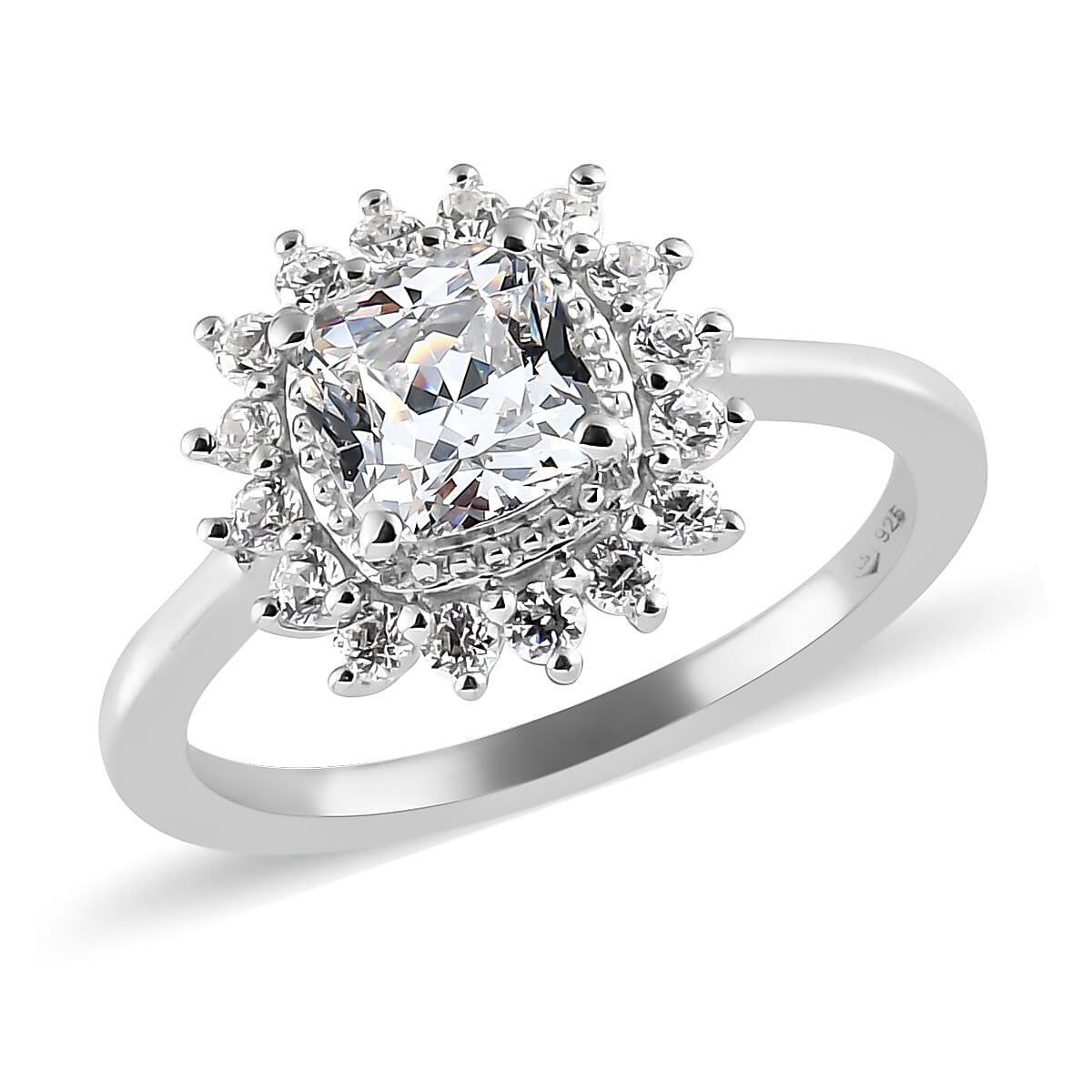 Lustro Stella Made with Finest CZ Sunburst Ring in Platinum Over Sterling Silver (Size 8.0) 2.70 ctw image number 0