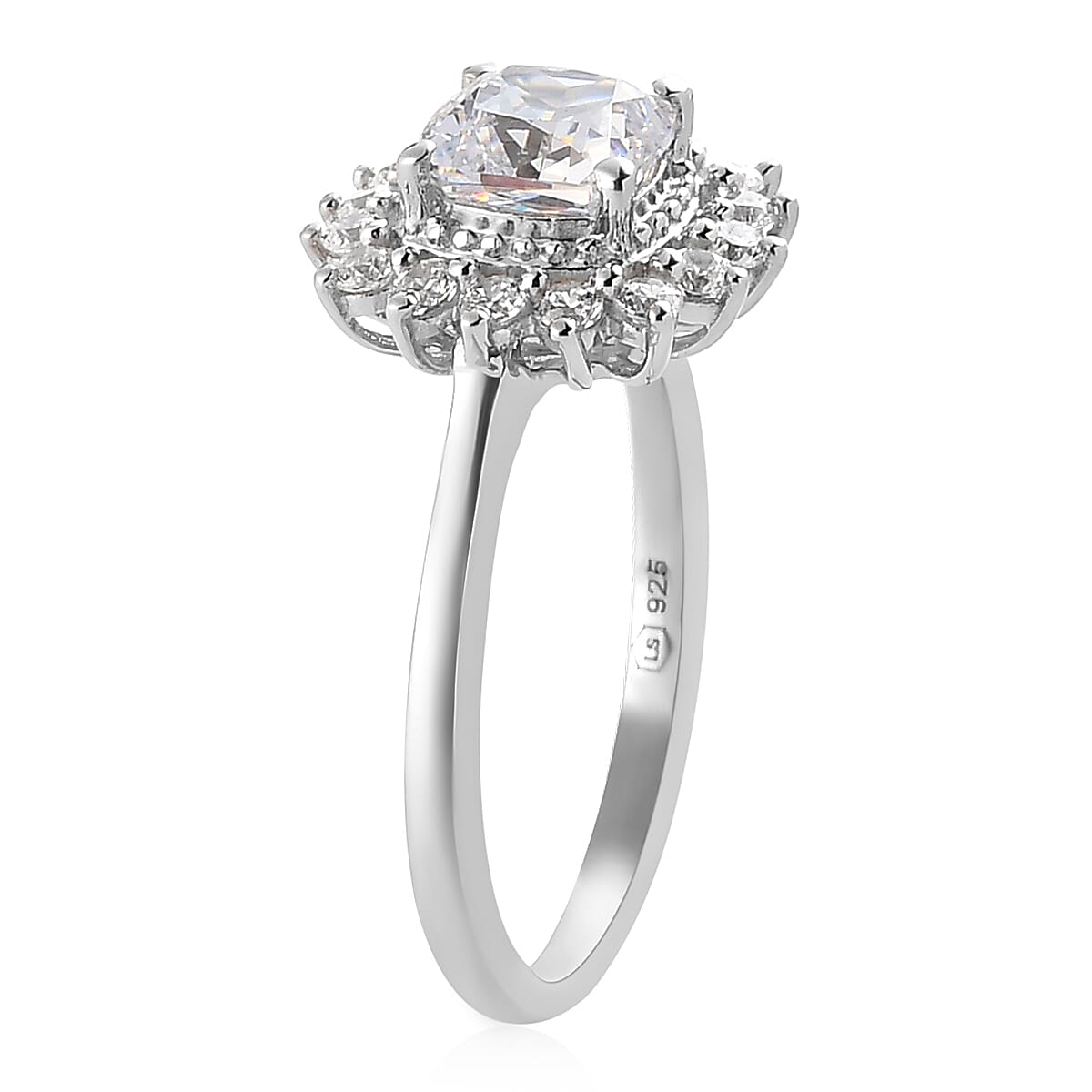 Lustro Stella Made with Finest CZ Sunburst Ring in Platinum Over Sterling Silver (Size 8.0) 2.70 ctw image number 3