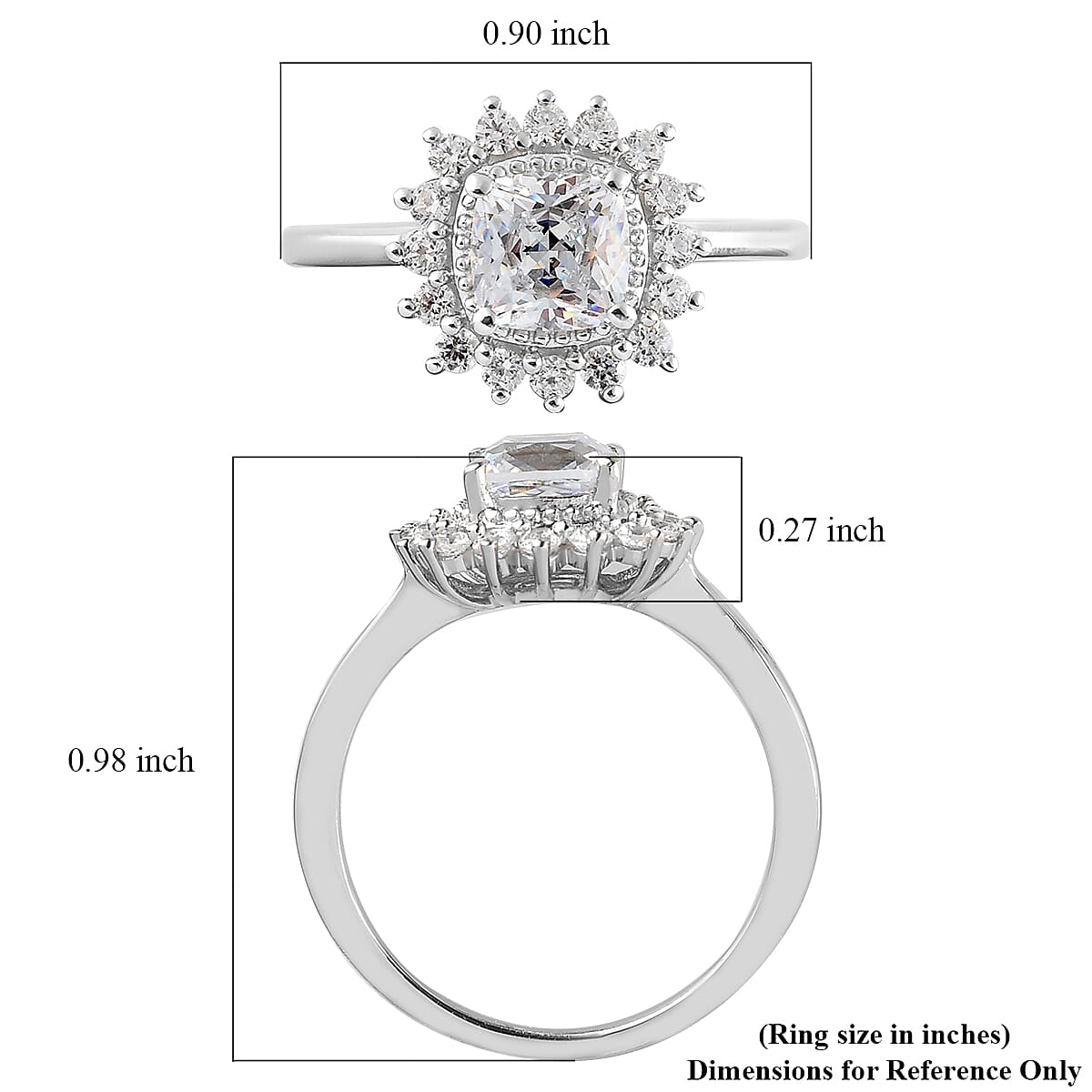 Lustro Stella Made with Finest CZ Sunburst Ring in Platinum Over Sterling Silver (Size 8.0) 2.70 ctw image number 5