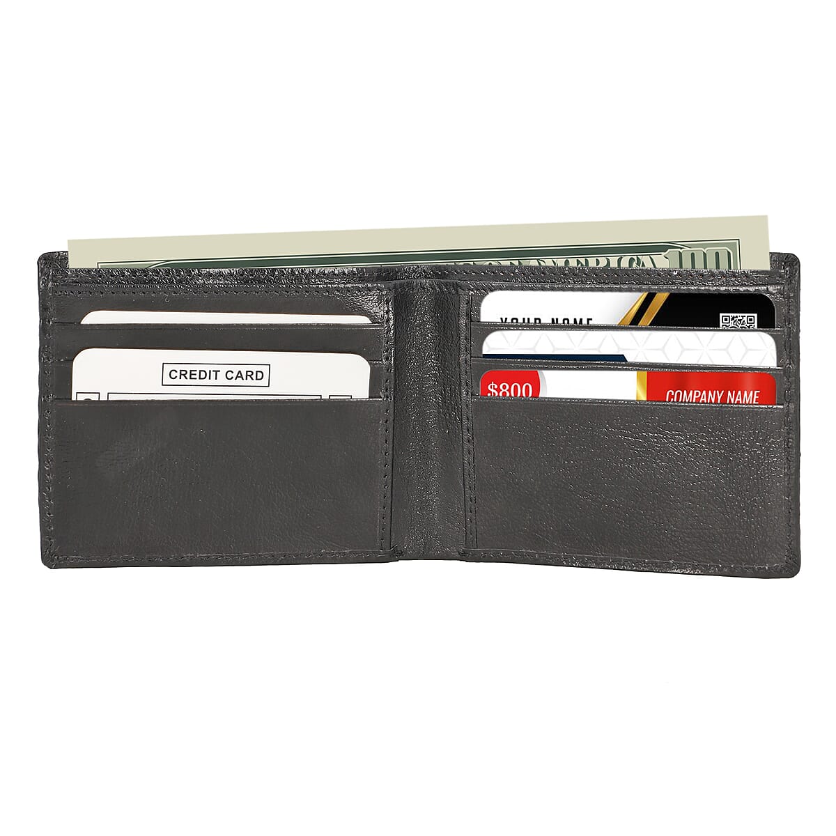Black RFID Protected Genuine Leather Bi Fold Men's Wallet image number 3