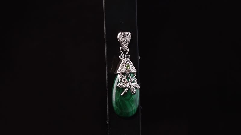 African Malachite and Peridot Dragonfly Pendant in Platinum Over Copper 24.40 ctw