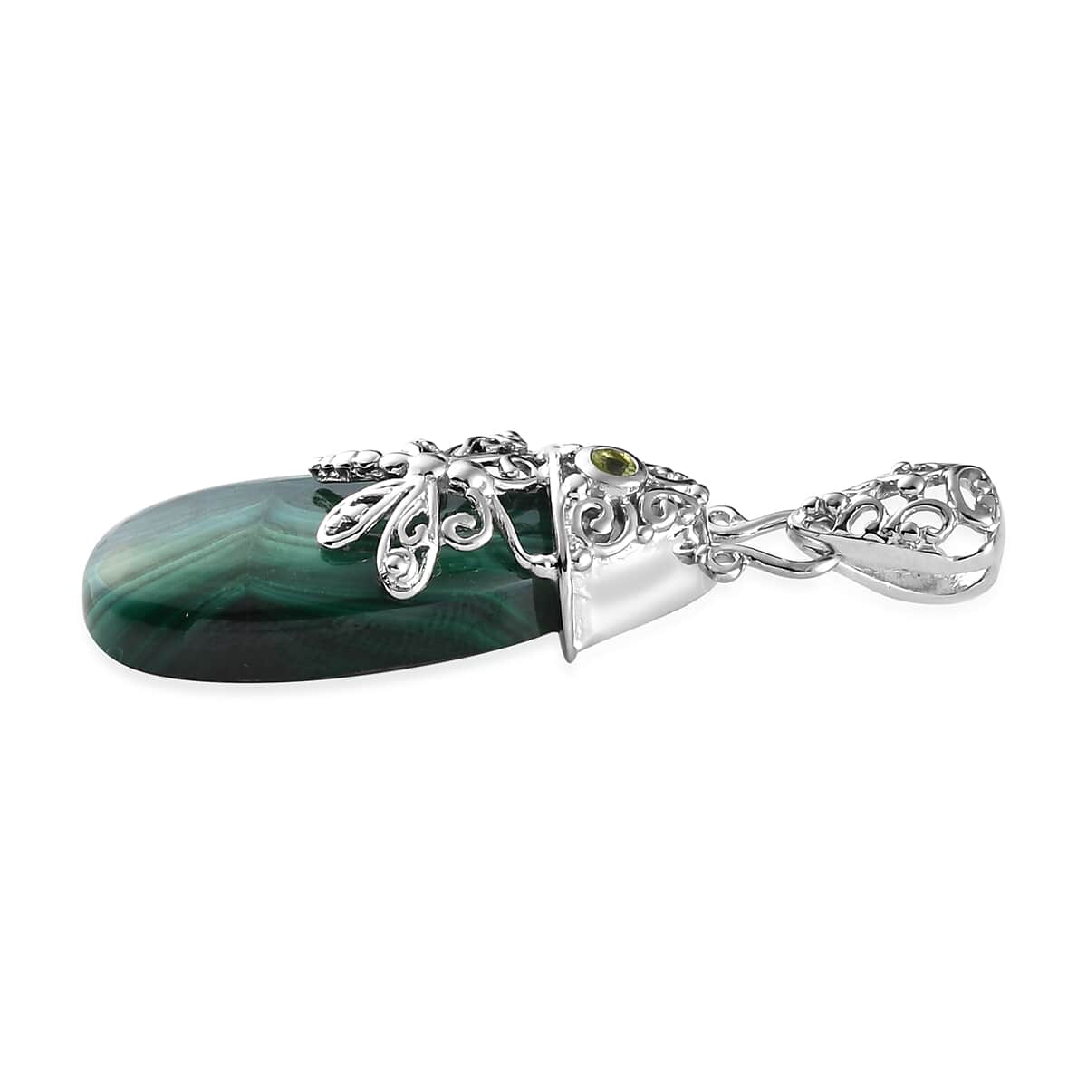 African Malachite and Peridot Dragonfly Pendant in Platinum Over Copper 24.40 ctw image number 2