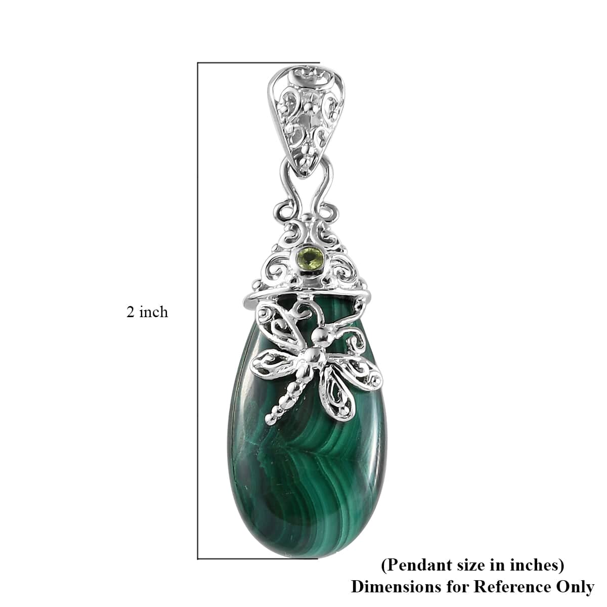 African Malachite and Peridot Dragonfly Pendant in Platinum Over Copper 24.40 ctw image number 4