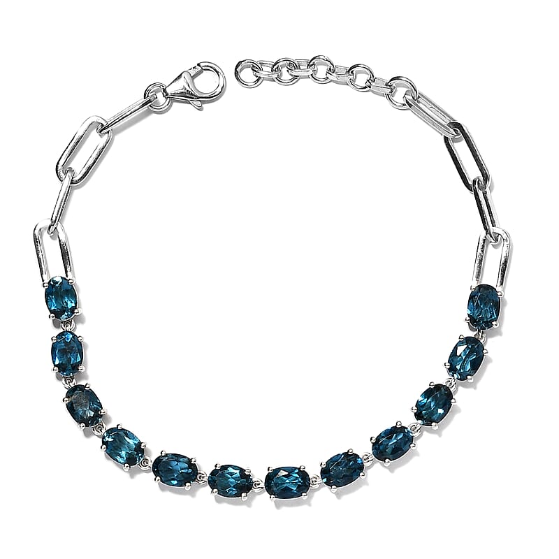 London Blue Topaz Tennis Bracelet in Platinum Over Sterling Silver (7.25 In) 8.40 Grams 11.20 ctw