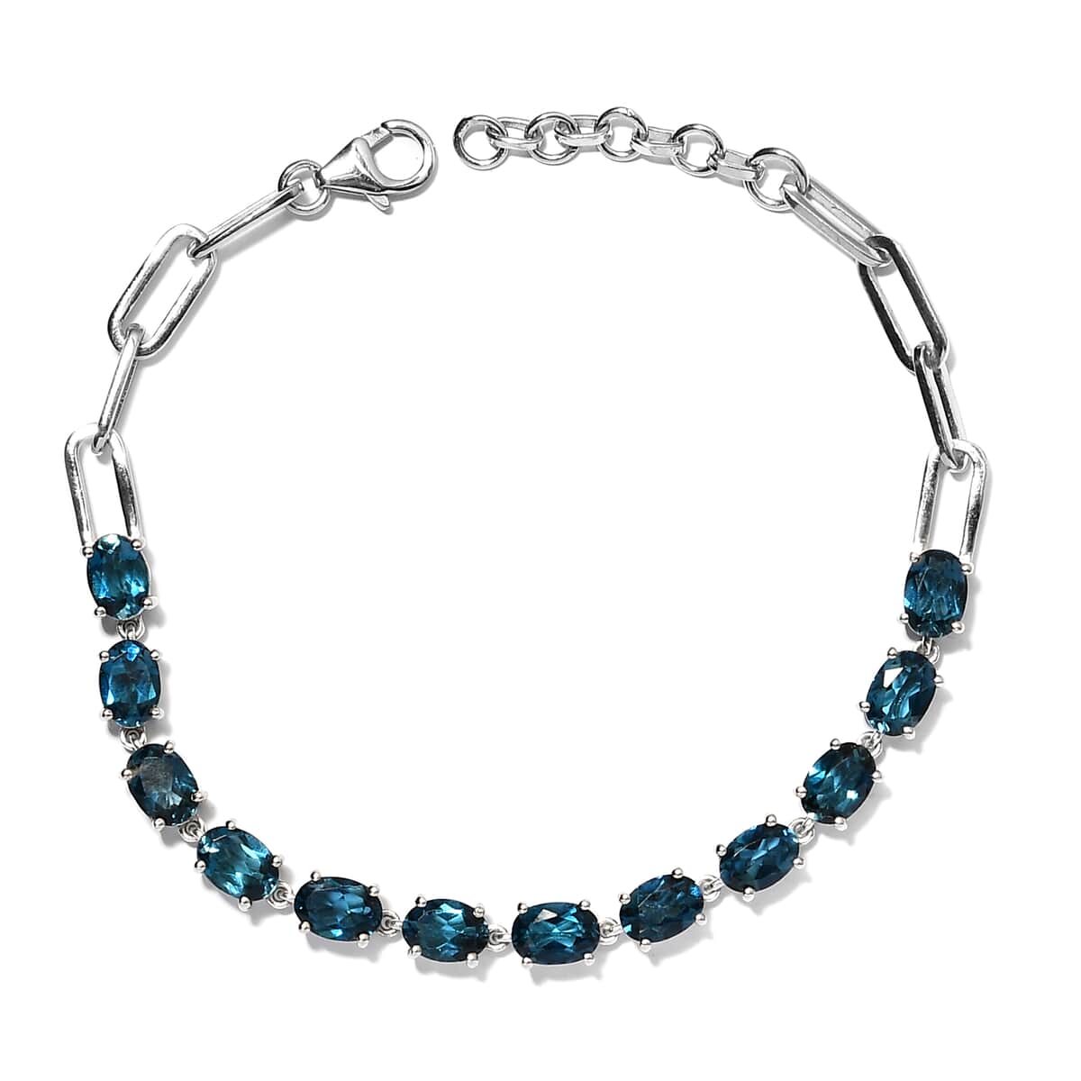 London Blue Topaz Tennis Bracelet in Platinum Over Sterling Silver (7.25 In) 8.40 Grams 11.20 ctw image number 0