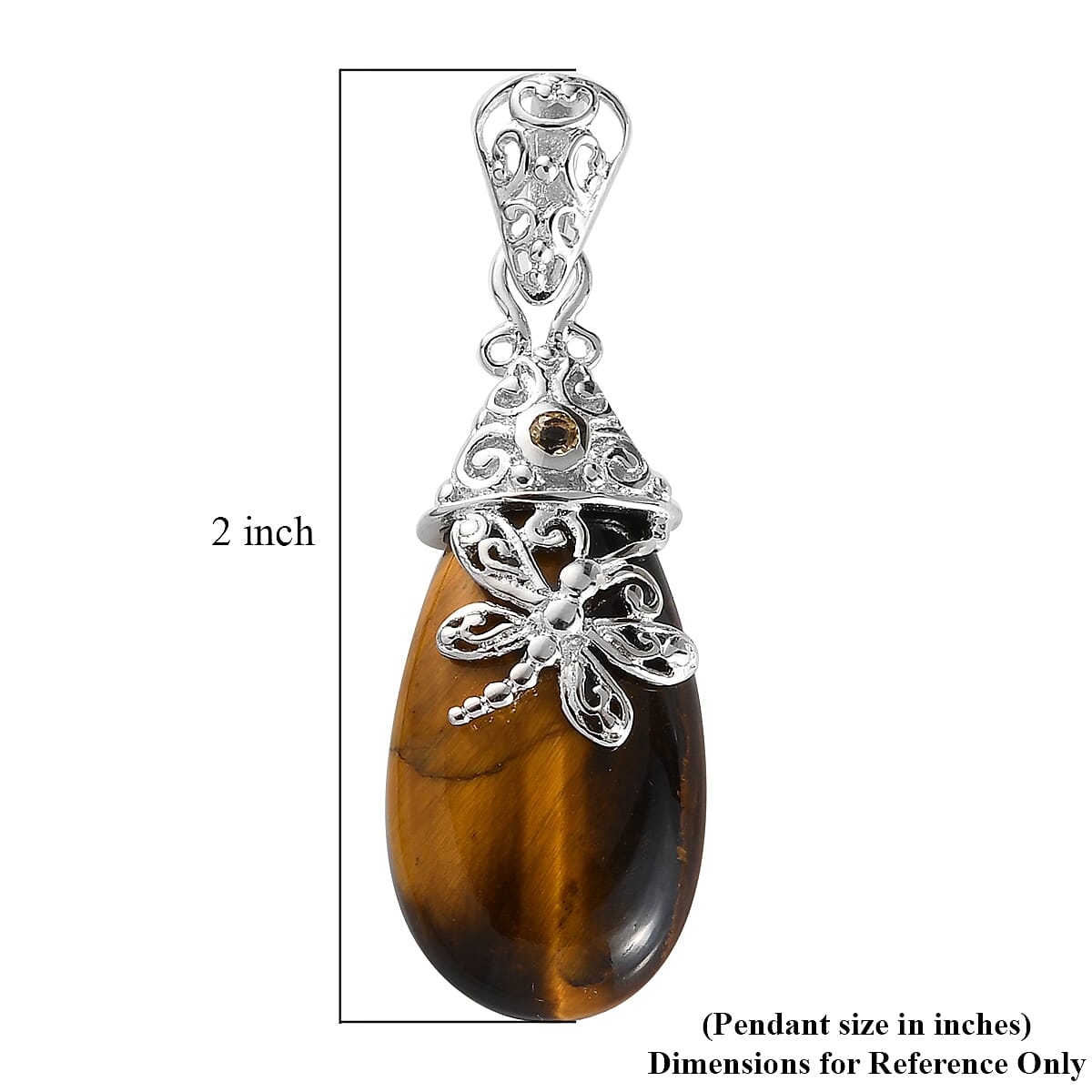 Tiger's Eye and Brazilian Citrine Dragonfly Pendant in Platinum Over Copper 20.75 ctw image number 4