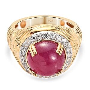 Ruby and White Zircon 6.86 ctw Ring in Vermeil Yellow Gold Over Sterling Silver (Size 5.5)