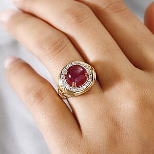 Ruby and White Zircon 6.86 ctw Ring in Vermeil Yellow Gold Over Sterling Silver (Size 5.5)