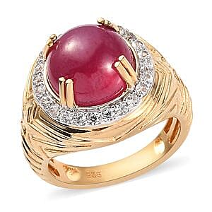 Ruby and White Zircon 6.86 ctw Ring in Vermeil Yellow Gold Over Sterling Silver (Size 5.5)