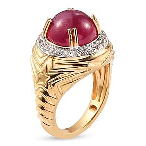 Ruby and White Zircon 6.86 ctw Ring in Vermeil Yellow Gold Over Sterling Silver (Size 5.5)