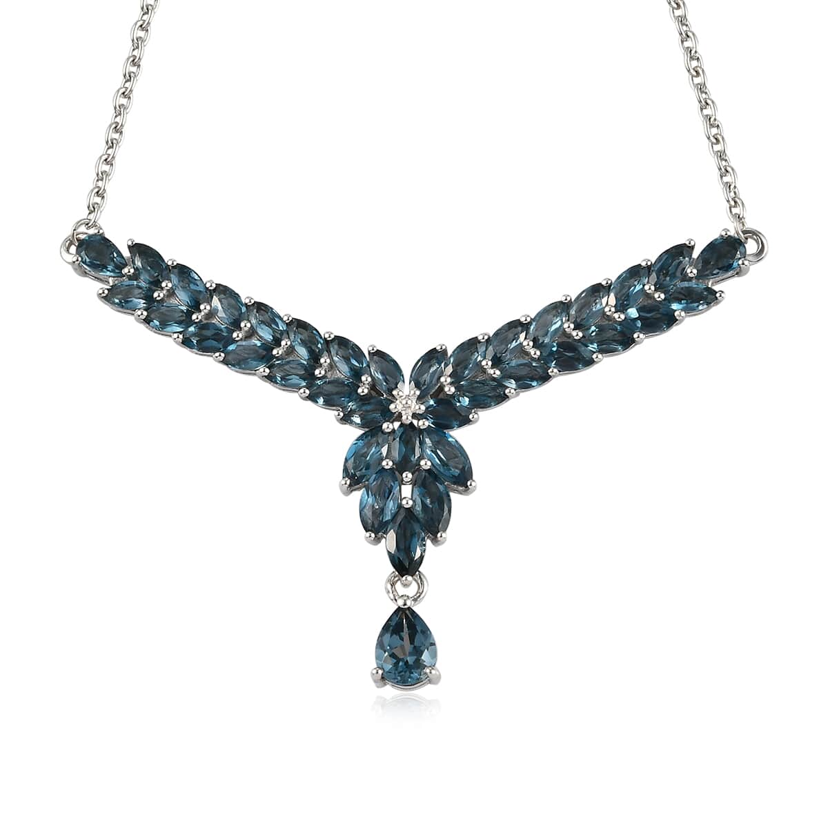 London Blue Topaz Necklace Floral 18 Inches in Platinum Over Sterling Silver 7.75 ctw image number 0