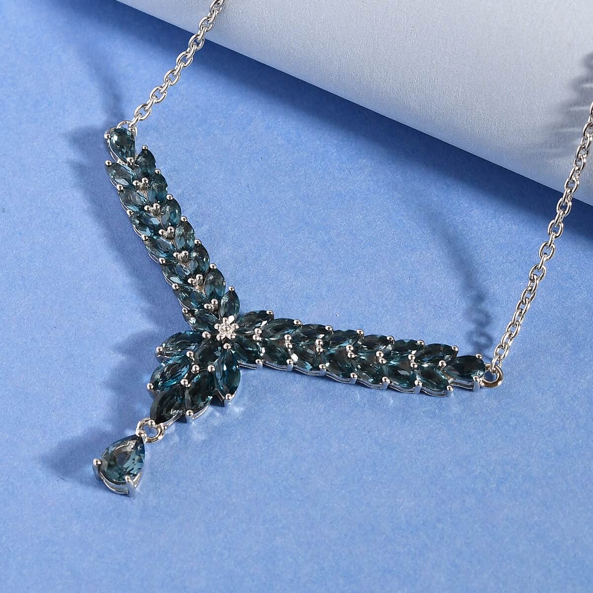London Blue Topaz Necklace Floral 18 Inches in Platinum Over Sterling Silver 7.75 ctw image number 1